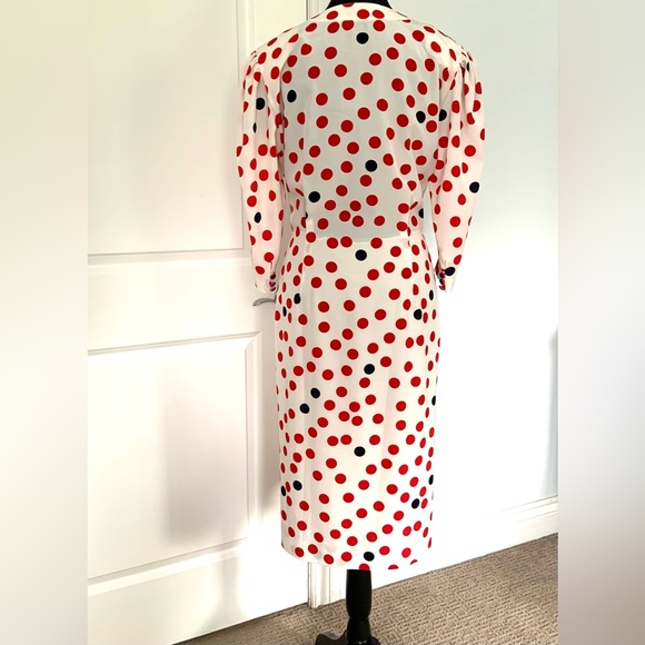 *HOST PICK* 80s INSPIRED DRESS WITH POLKA DOTS / SMALL - MEDIUM / BLEU MARINE - Picture 3 of 9
